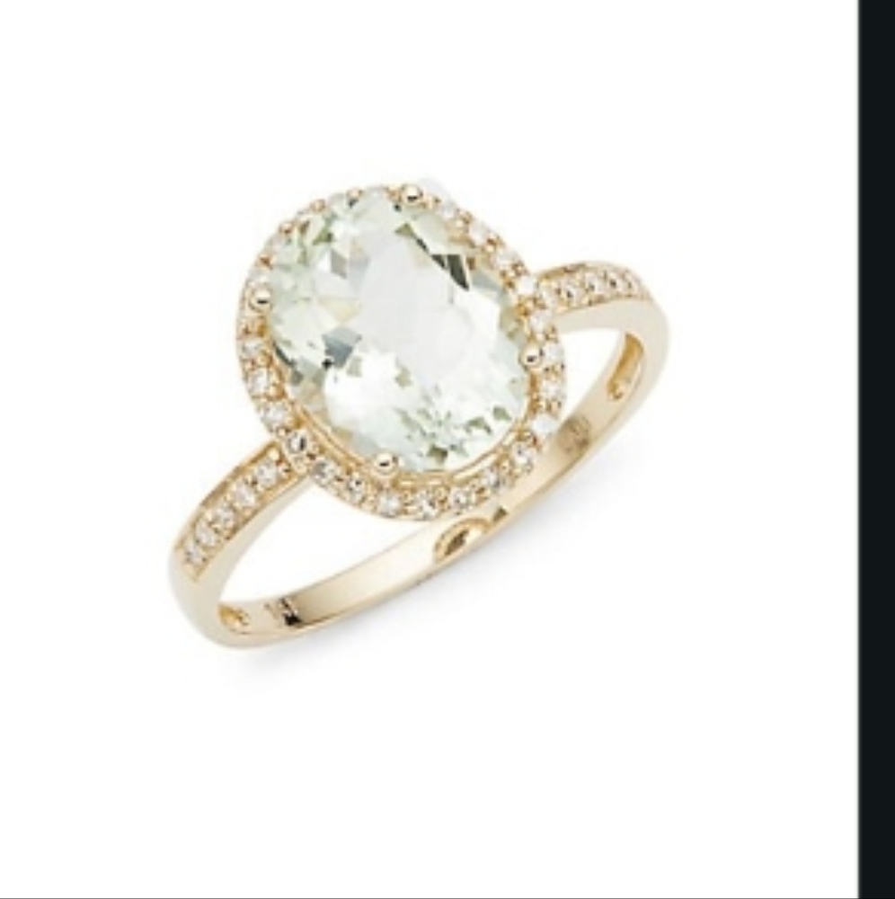 14K Yellow Gold Diamond & Green Amethyst + 14K Gold Diamond Twist Rings